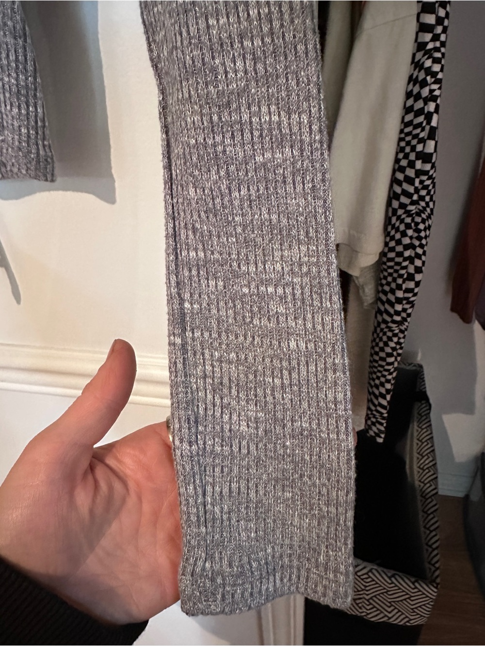 Women's Grey Ribbed Drawstring V-Neck Long Sleeve Top - Picture 4 of 4